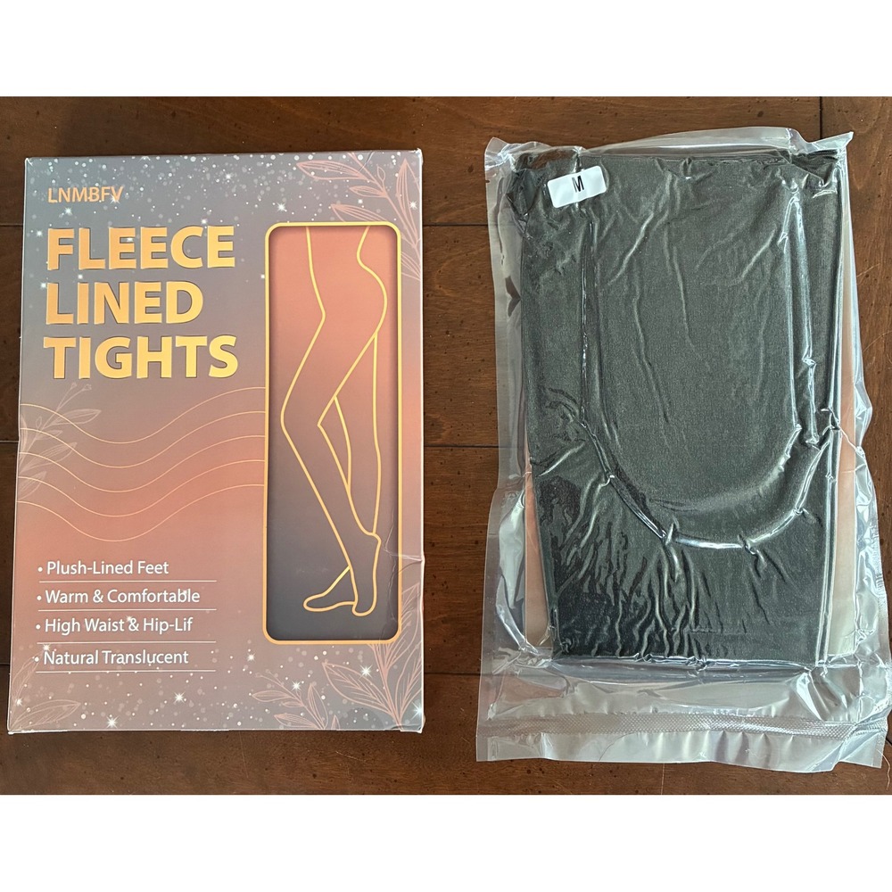 LNMBFV Fleece Lined Tights Womens Medium Black Thermal High Waist Translucent